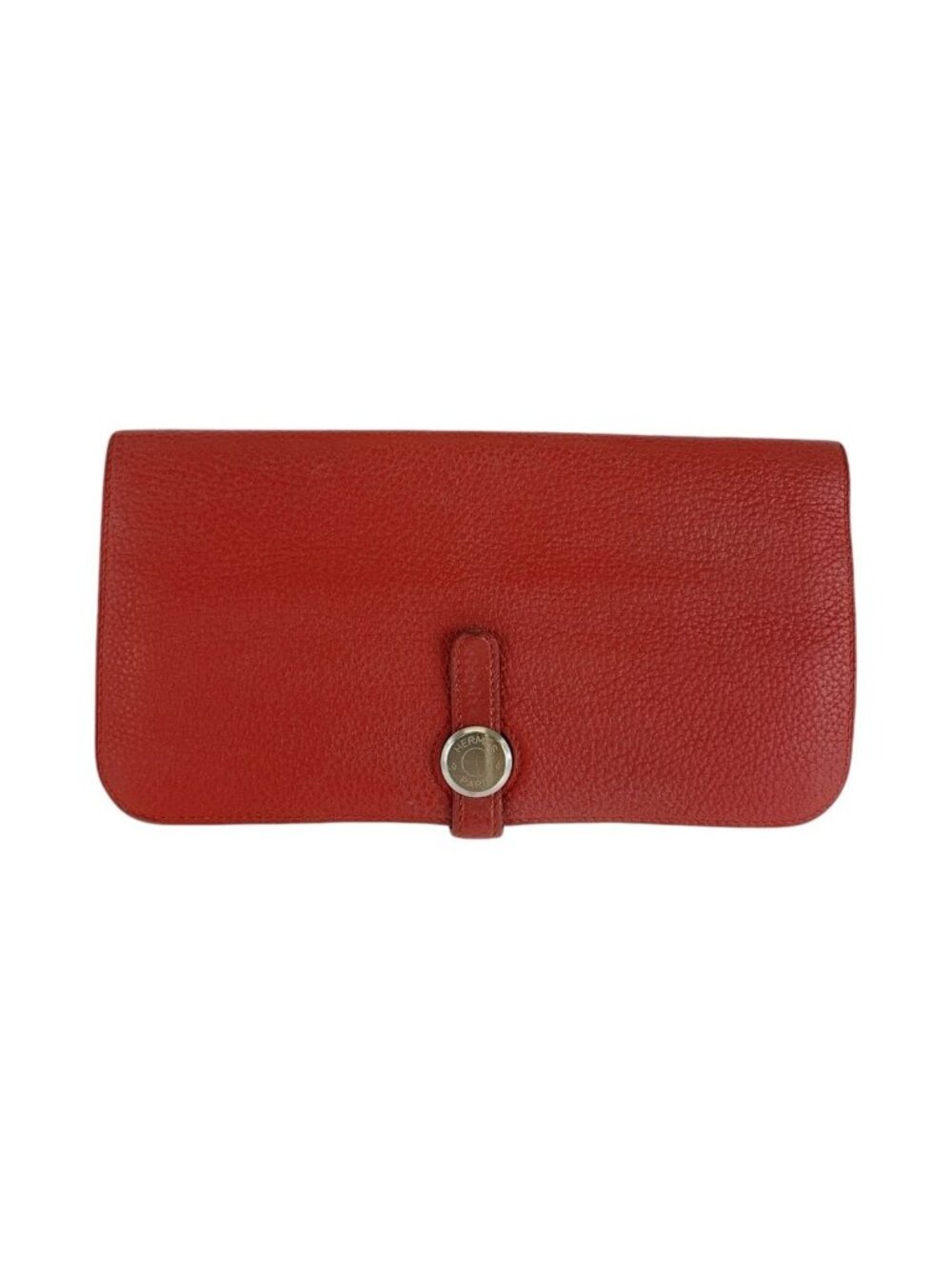 Hermes Dogon Long Rouge Grenat Red Silver Togo Wallet